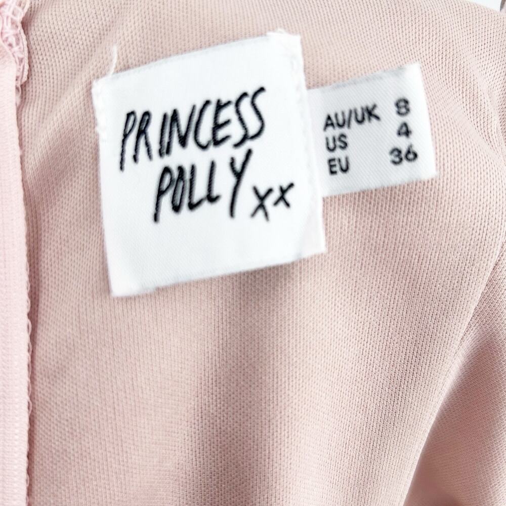 Princess Polly Cottage Hill Wrap Mini Dress Blush Pink Square Neck Linen Blend 4 - Picture 7 of 12